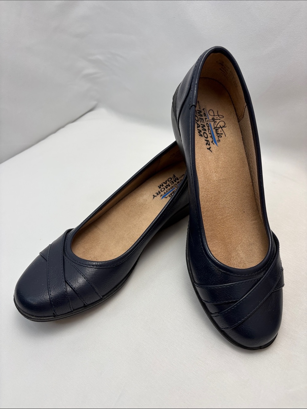 Life Stride Memory Foam Women 8.5 Navy Leather Slip-On Ballet Flats#410 - Picture 4 of 14
